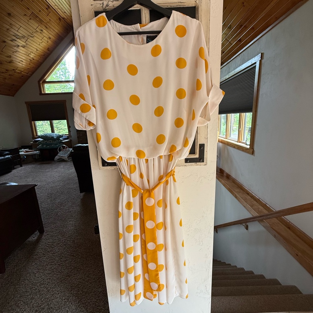 STARLO White and Yellow Polka Dot Dress - Women's Size